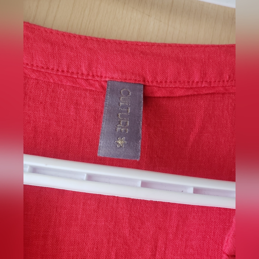 CULTURE Linen Blend  Red V-Neck Dress With Pockets - Picture 2 of 10